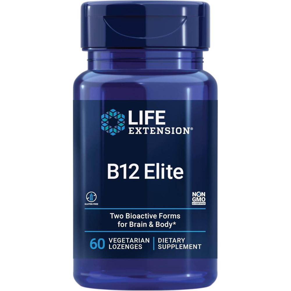 imageLife Extension B12 Elite adenosylcobalamin methylcobalamin Two Active Forms for Brain Health amp Dopamine Production NonGMO GlutenFree Vegetarian 60 lozengesVitamin
