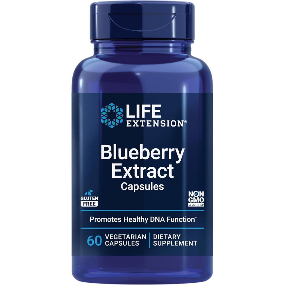 imageLife Extension Blueberry Extract Capsules supports cognitive amp memory health helps maintain alreadyhealthy cholesterol levels fights oxidative stress glutenfree nonGMO vegetarian 60 capsulesStandard Packaging