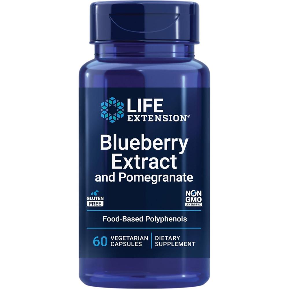 imageLife Extension Blueberry Extract and Pomegranate arterial Health Support antioxidant Defense GlutenFree NonGMO Vegetarian 60 Vegetarian CapsulesStandard Packaging