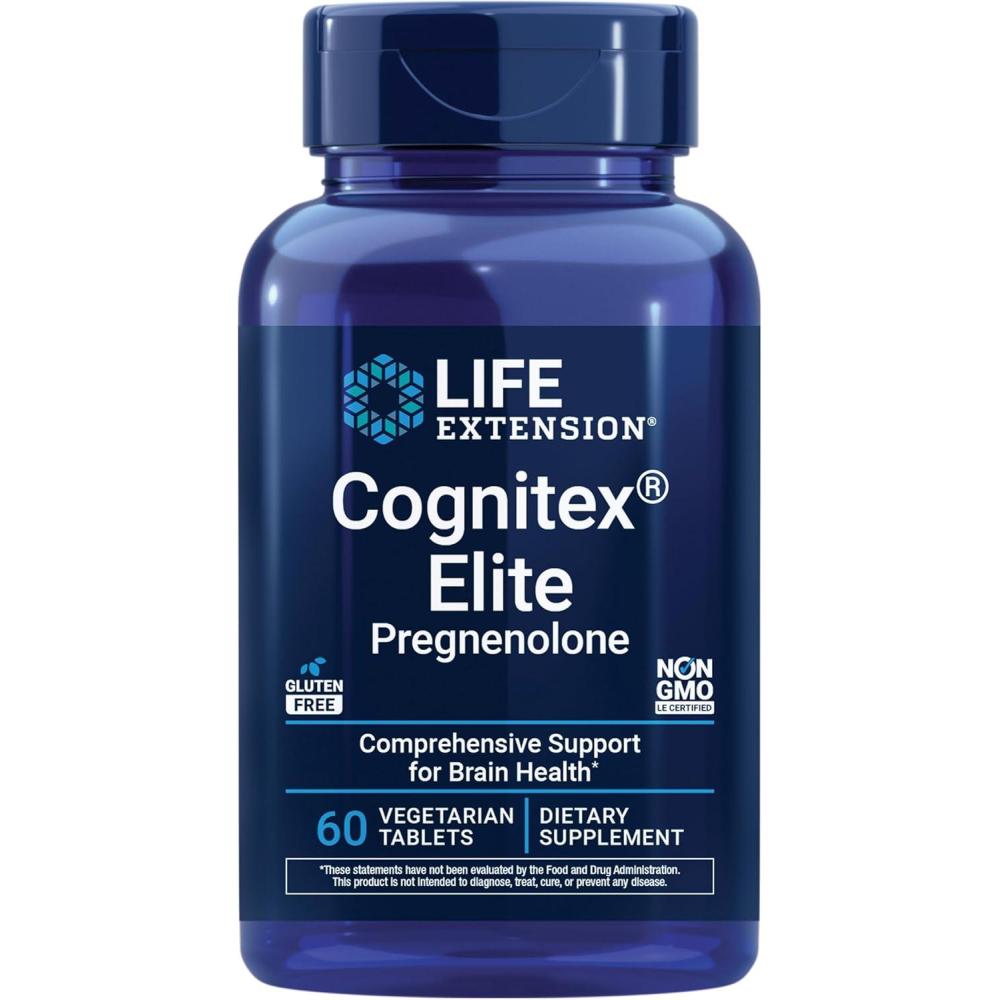 imageLife Extension Cognitex Elite Pregnenolone sage Blueberry ashwagandha phosphatidylserine Advanced Formula Attention Focus Memory GlutenFree NonGMO Vegetarian 60 TabletsSupplement
