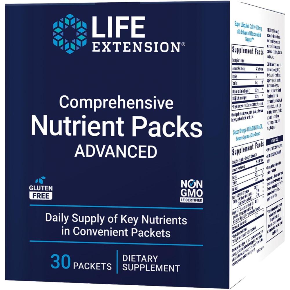 imageLife Extension Comprehensive Nutrient Packs Advanced Curcumin Fish Oil multivitamin CoQ10 multis and Supplements 30 onThego Packets GlutenFree NonGMO