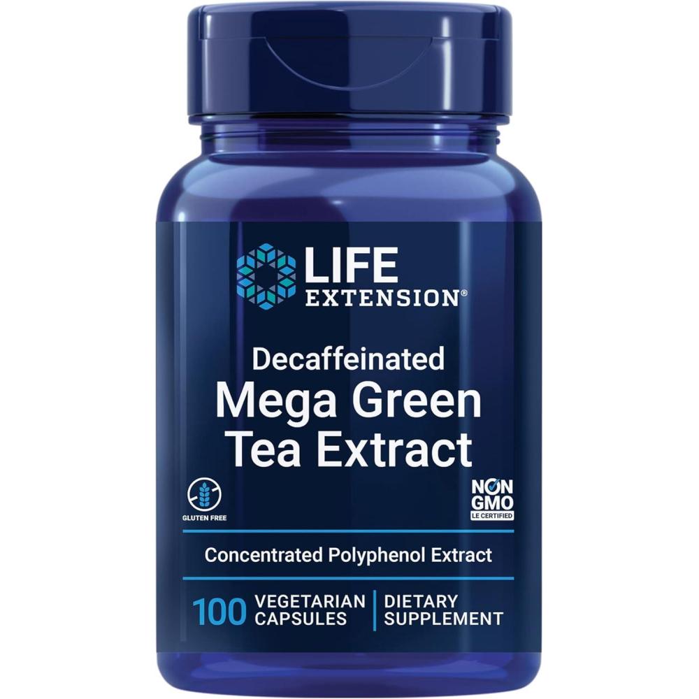 imageLife Extension Decaffeinated Mega Green Tea Extract  PolyphenolRich Cell Health Heart Health Brain Health Antioxidant Protection  NonGMO GlutenFree Vegetarian  100 Capsules100 Count Pack of 1