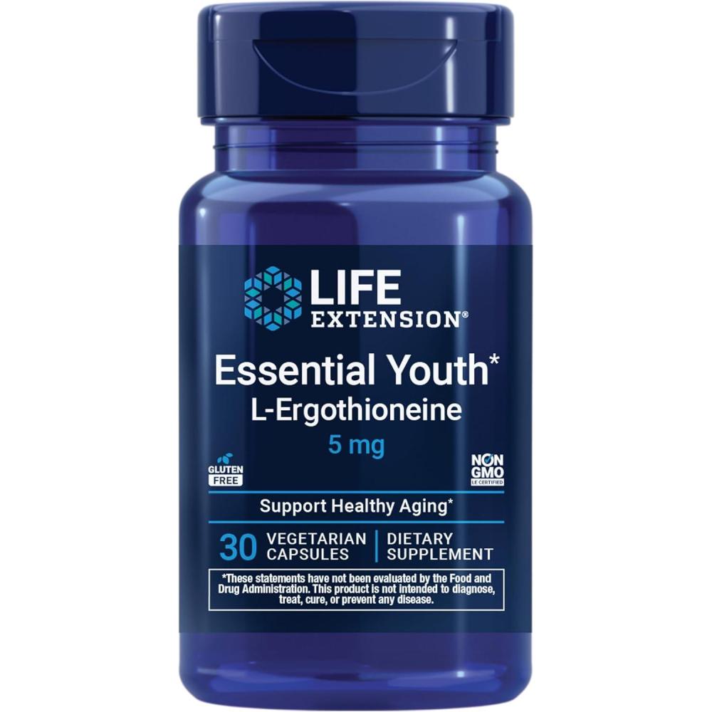 imageLife Extension Essential Youth LErgothioneine  Promotes Longevity amp Healthy Aging  GlutenFree  NonGMO  Vegetarian  5 mg  30 Vegetarian CapsulesNutritional Supplement