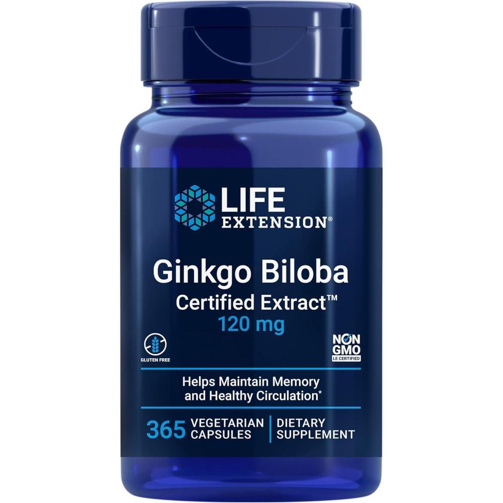 imageLife Extension Ginkgo Biloba Certified Extract 120 mg Helps Maintain Memory amp cognition GlutenFree NonGMO Vegetarian 365 Capsules