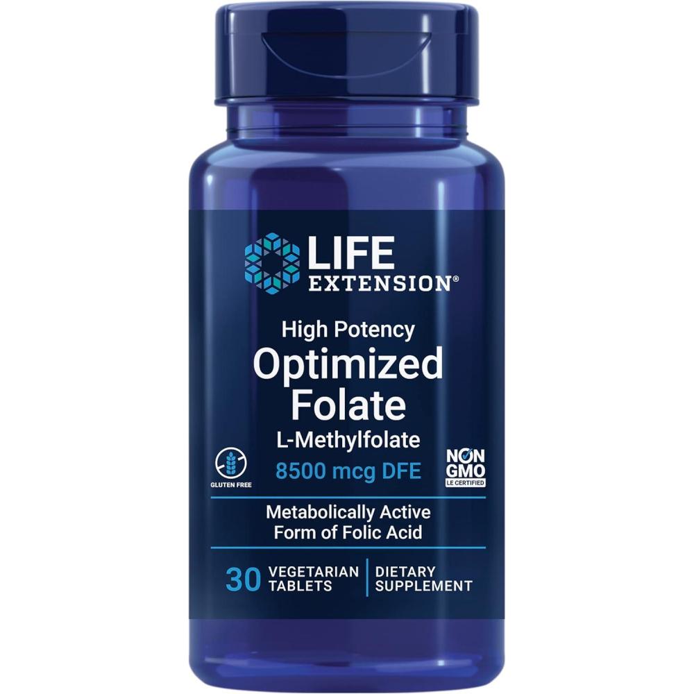 imageLife Extension High Potency Optimized Folate  Lmethylfolate  Folic Acid 8500 mcg DFE  Heart amp Brain Support Healthy Homocysteine Levels  GlutenFree NonGMO Vegetarian  30 Tablets