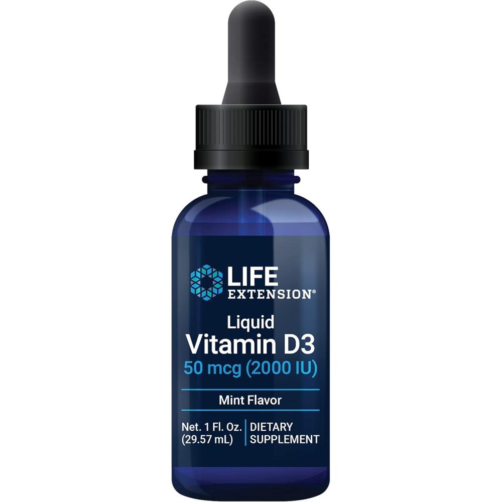 imageLife Extension Liquid Vitamin D3 Mint 50 mcg 2000 IU Immune System Support Bone Health WholeBody Health Tasty Peppermint Flavor Gluten Free NonGMO 2957 ml