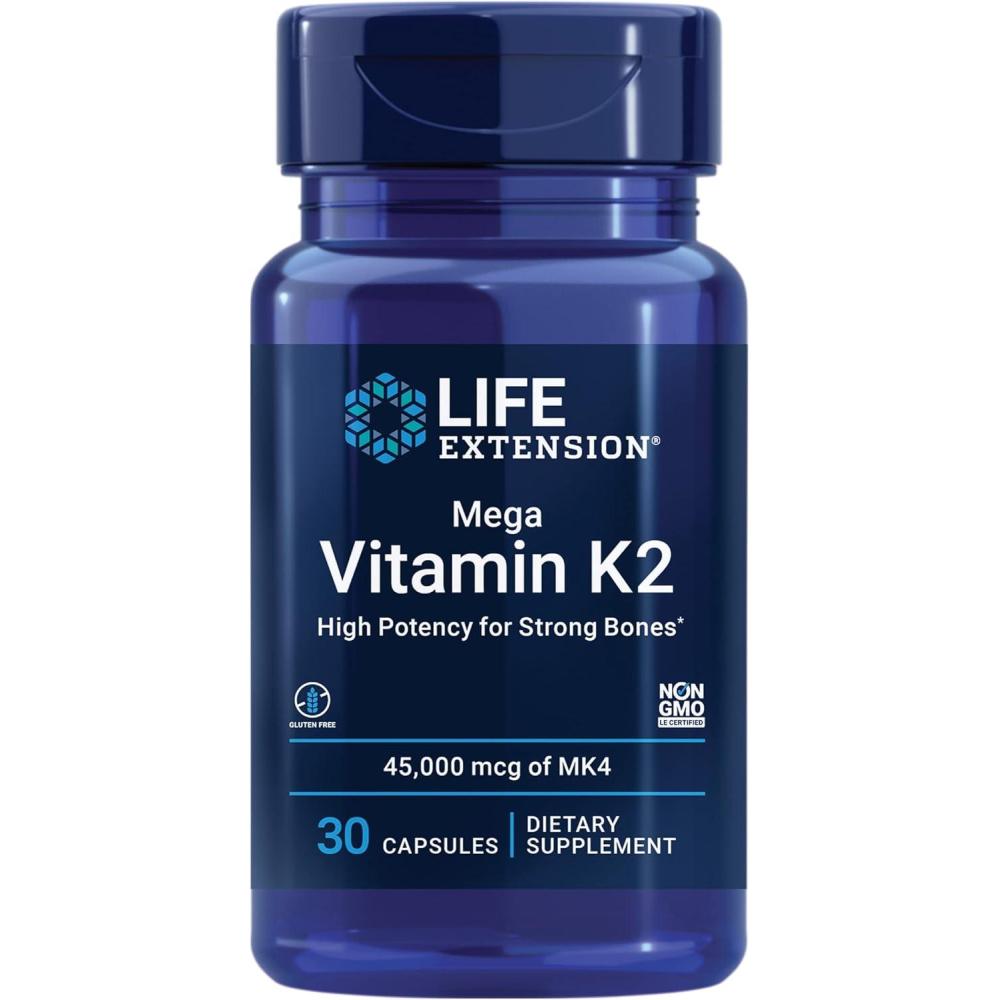 imageLife Extension Mega Vitamin K2 High Potency for Strong Bones clinically Studied 45 mg K2 Dosage Promotes Healthy Bone Density GlutenFree NonGMO 30 Capsules