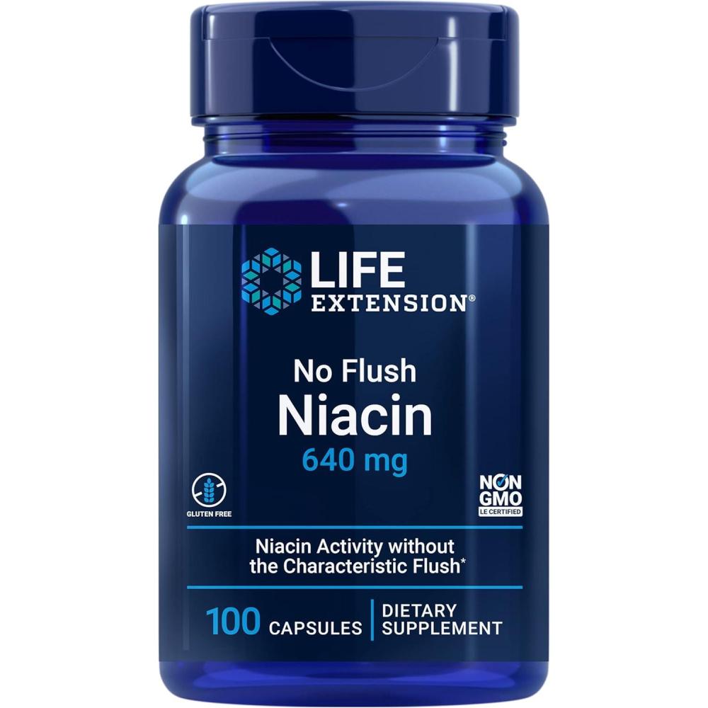 imageLife Extension No Flush Niacin B3 for Heart Health Cholesterol amp Energy Support NonGMO GlutenFree 100 Capsules100 Count Pack of 1