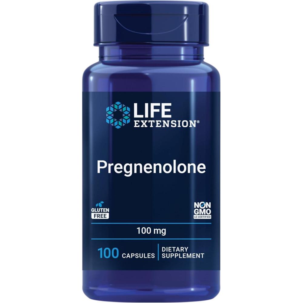 imageLife Extension Pregnenolone Hormone Balance Supplement for Healthy Hormone Levels 100 mg Hormone Balance Memory Focus Cognitive Health GlutenFree NonGMO 100 Capsules100 Count Pack of 1