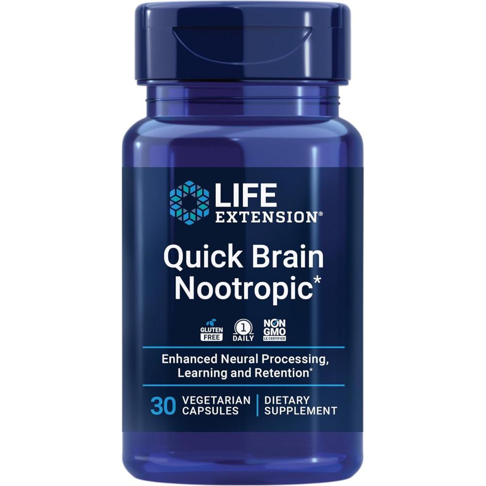 imageLife Extension Quick Brain Nootropic Fast Thinking Learning Concentration Lutein zeaxanthin gotu kola bacopa Gluten Free NonGMO Vegetarian 1 Daily 30 Capsules30 Count Pack of 1
