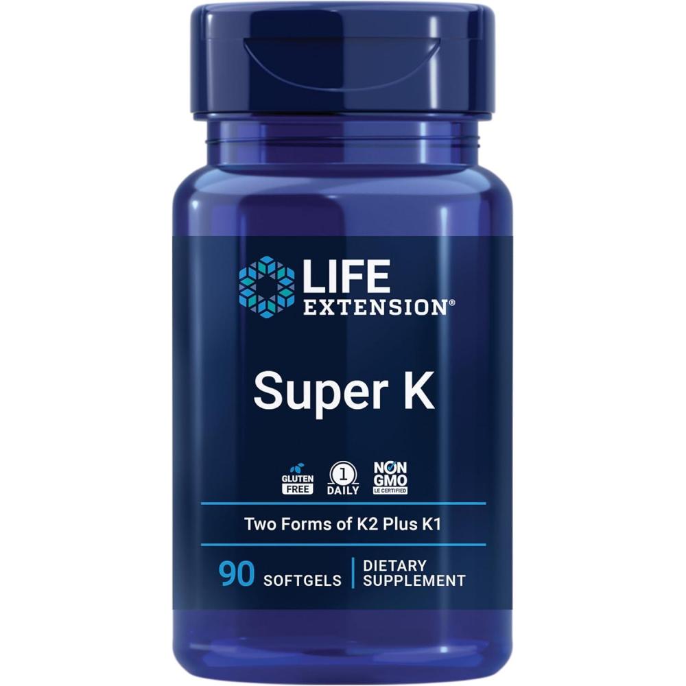 imageLife Extension Super K Vitamin K1 Vitamin K2 mk7 Vitamin K2 mk4 Heart Health arterial Health Calcium Balance 3Month Supply GlutenFree 1 Daily NonGMO 90 softgelsUnflavored