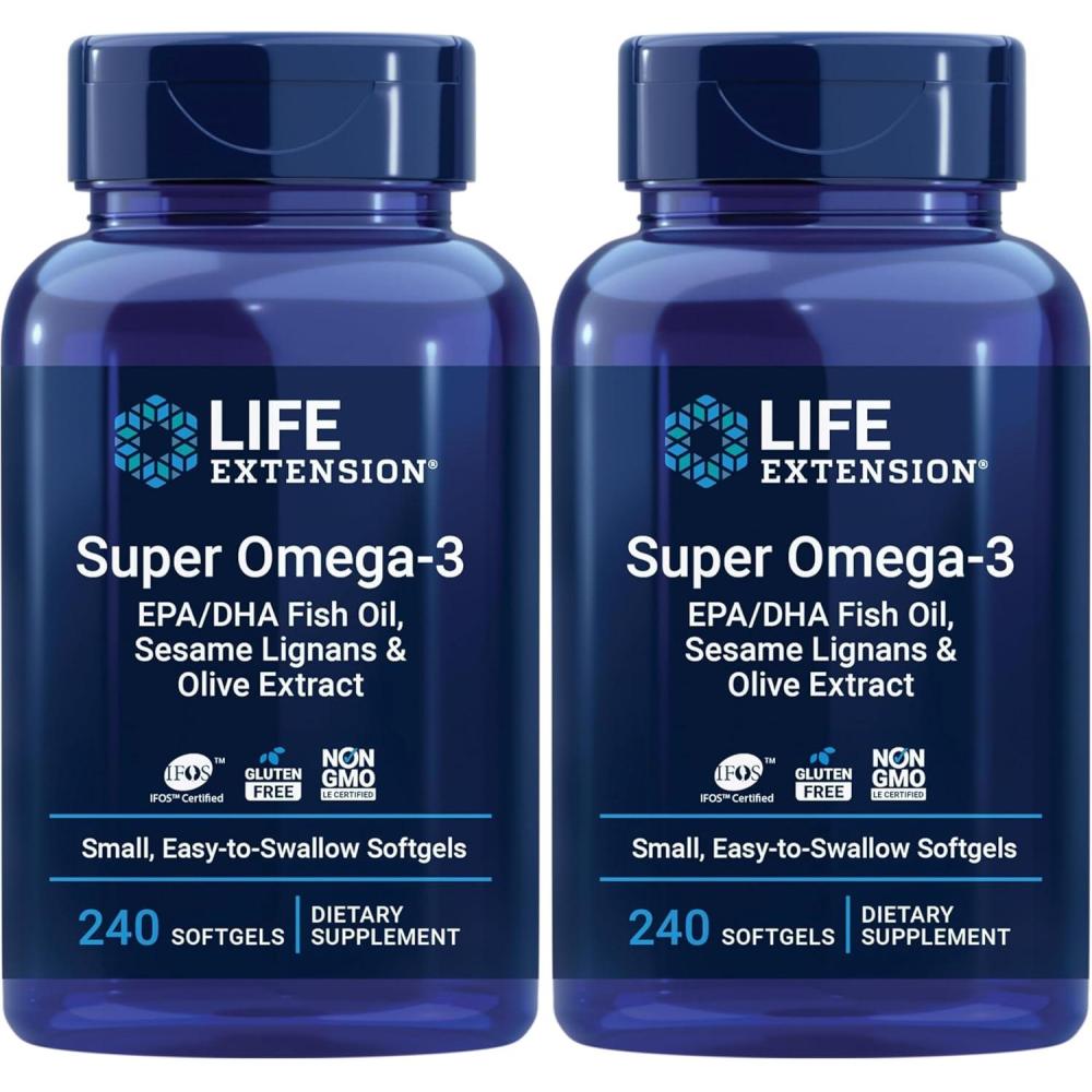 imageLife Extension Super Omega3 EPADHA Fish Oil Sesame Lignans amp Olive Extract  Heart Health Brain Health Inflammation Health Support GlutenFree EntericCoated NonGMO 120 Softgels240 Count Pack of 2