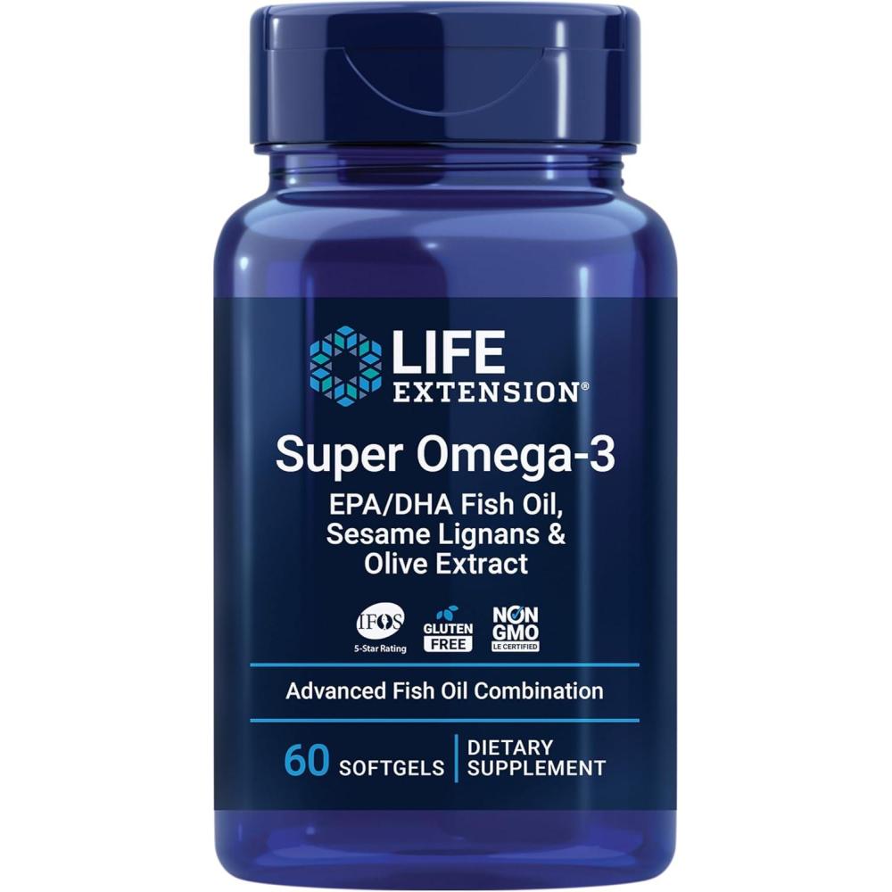 imageLife Extension Super Omega3 EPADHA Fish Oil Sesame Lignans amp Olive Extract  Heart Health Brain Health Inflammation Health Support GlutenFree EntericCoated NonGMO 120 Softgels60 Count Pack of 1