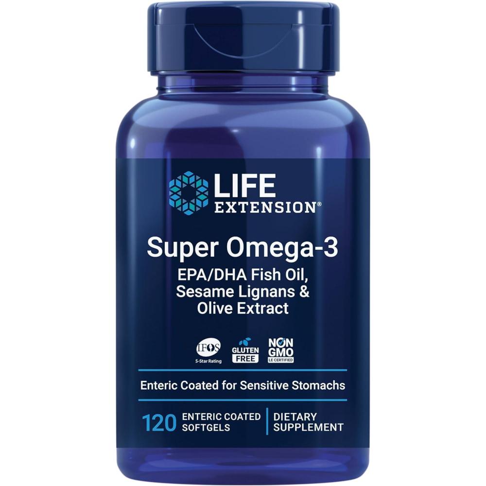 imageLife Extension Super Omega3 EPADHA Fish Oil Sesame Lignans amp Olive Extract  Heart Health Brain Health Inflammation Health Support GlutenFree EntericCoated NonGMO 120 Softgels120 Count Pack of 1
