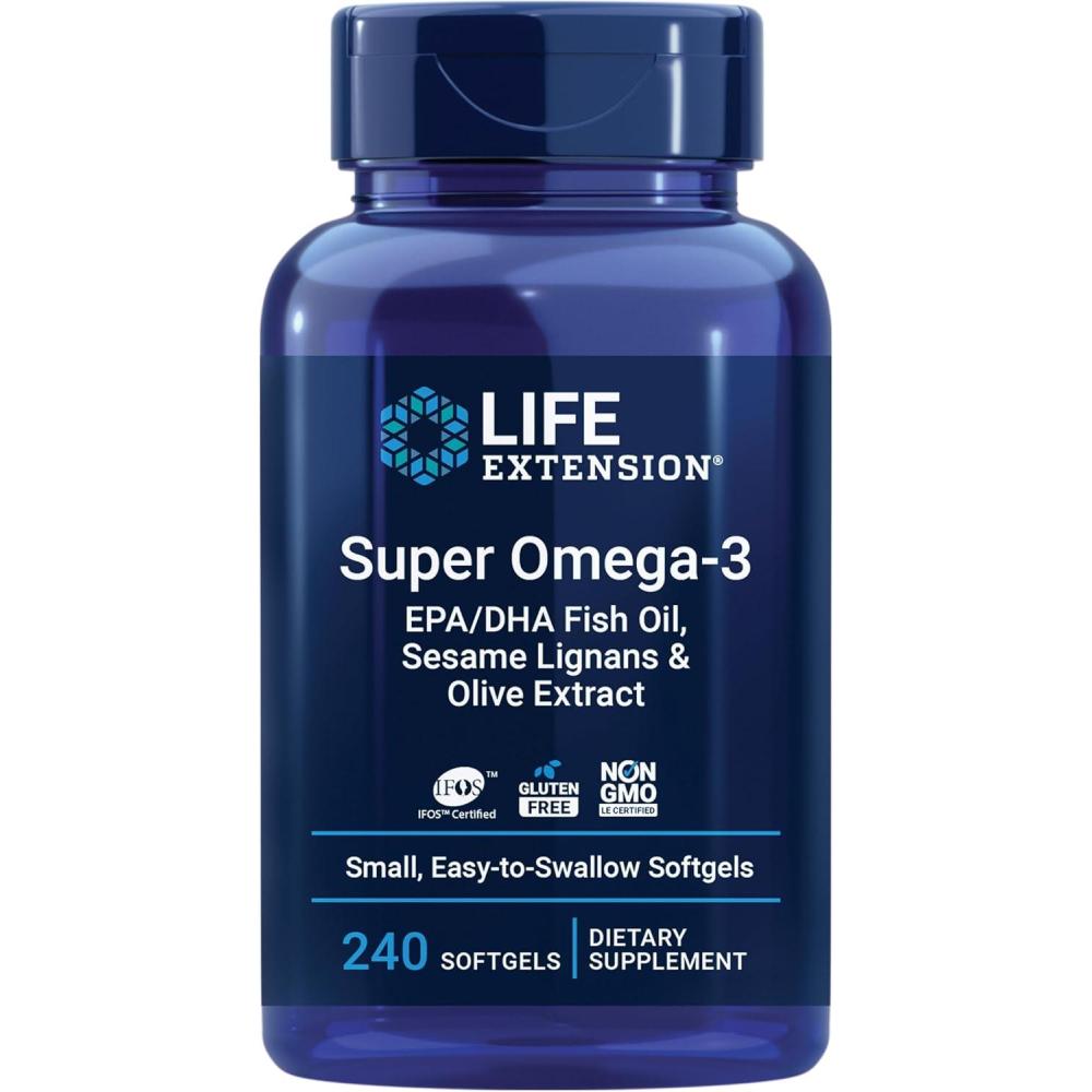 imageLife Extension Super Omega3 EPADHA Fish Oil Sesame Lignans amp Olive Extract  Heart Health Brain Health Inflammation Health Support GlutenFree EntericCoated NonGMO 120 Softgels240 Count Pack of 1