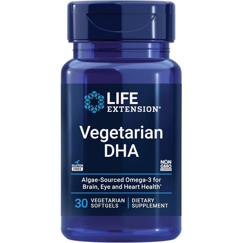 imageLife Extension Vegetarian DHA Omega3 from Algae for cognition Mood amp Eye Health GlutenFree NonGMO Vegan 30 softgels