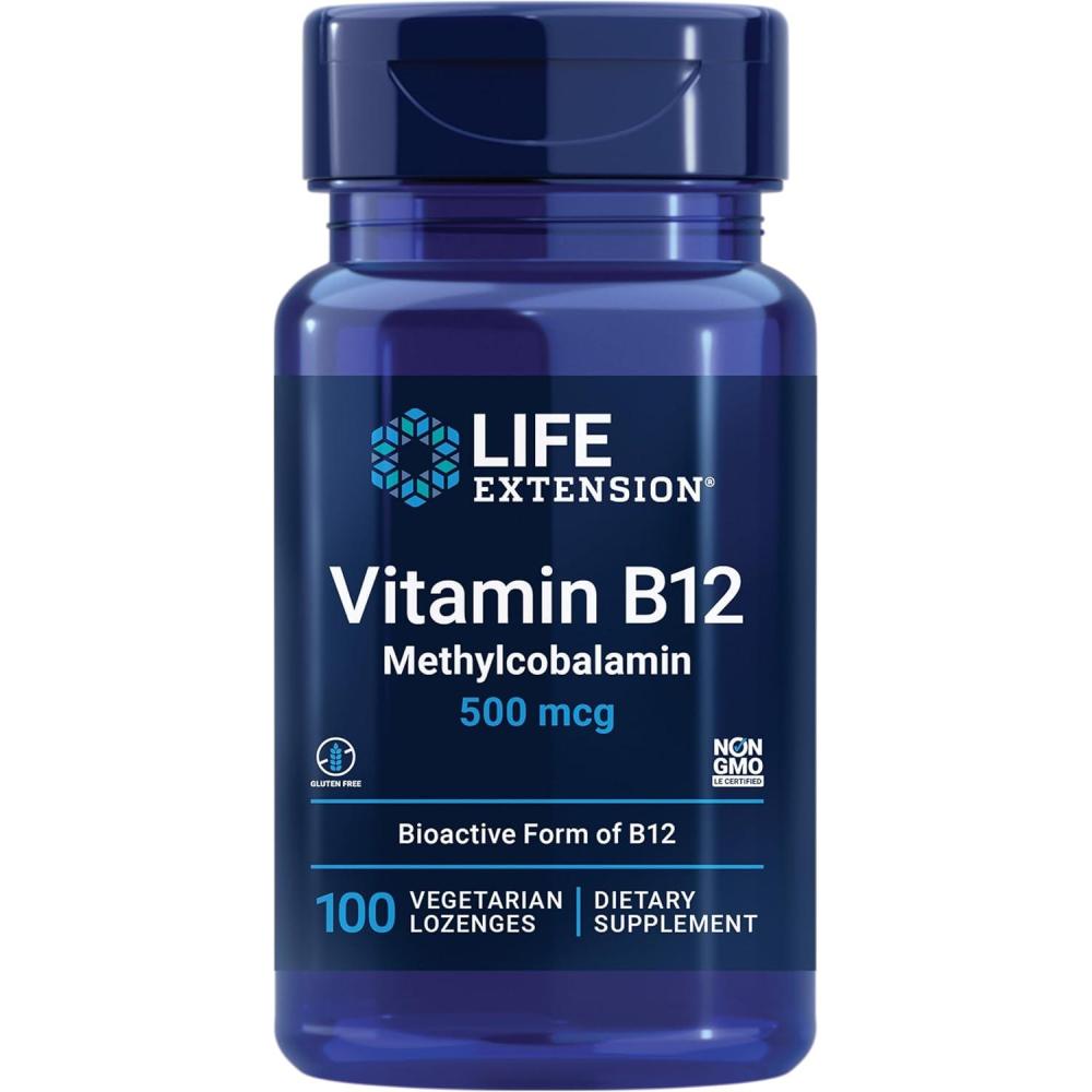imageLife Extension Vitamin B12 Methylcobalamin Nerve Health Supplement Cognitive Support Energy Vitamin methylcobalamin B12 5 mg QuickDissolving GlutenFree NonGMO Vegetarian 60 lozenges100 Count Pack of 1