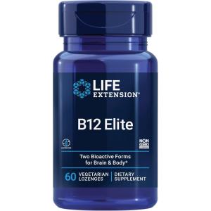 Life Extension B12 Elite, adenosylcobalamin, methylcobalamin, Two Active Forms for Brain Health & Dopamine Production, Non-GMO, Gluten-Free, Vegetarian, 60 lozenges(Vitamin)