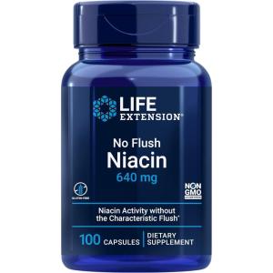Life Extension No Flush Niacin, B3 for Heart Health, Cholesterol & Energy Support, Non-GMO, Gluten-Free, 100 Capsules(100 Count (Pack of 1))