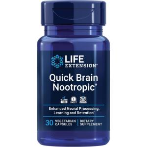 Life Extension Quick Brain Nootropic, Fast Thinking, Learning, Concentration, Lutein, zeaxanthin, gotu kola, bacopa, Gluten Free, Non-GMO, Vegetarian, 1 Daily, 30 Capsules(30 Count (Pack of 1))