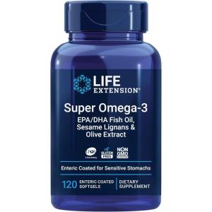 Life Extension Super Omega-3 EPA/DHA Fish Oil, Sesame Lignans & Olive Extract – Heart Health, Brain Health, Inflammation Health Support, Gluten-Free, Enteric-Coated, Non-GMO, 120 Softgels(120 Count (Pack of 1))