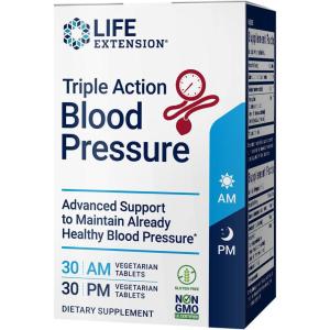 Life Extension Triple Action Blood Pressure, Heart Health Supplement, quercetin, stevia Extract, melatonin, Morning and Night Support, Gluten-Free, Non-GMO, Vegetarian, 60 Tablets