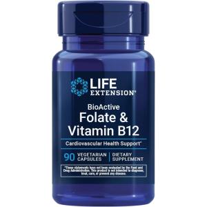 Life Extension BioActive Folate & Vitamin B12, Promotes Heart, Brain & GI Tract Health, Non-GMO, Gluten-Free, Vegetarian, 90 Capsules(90 Count (Pack of 1))