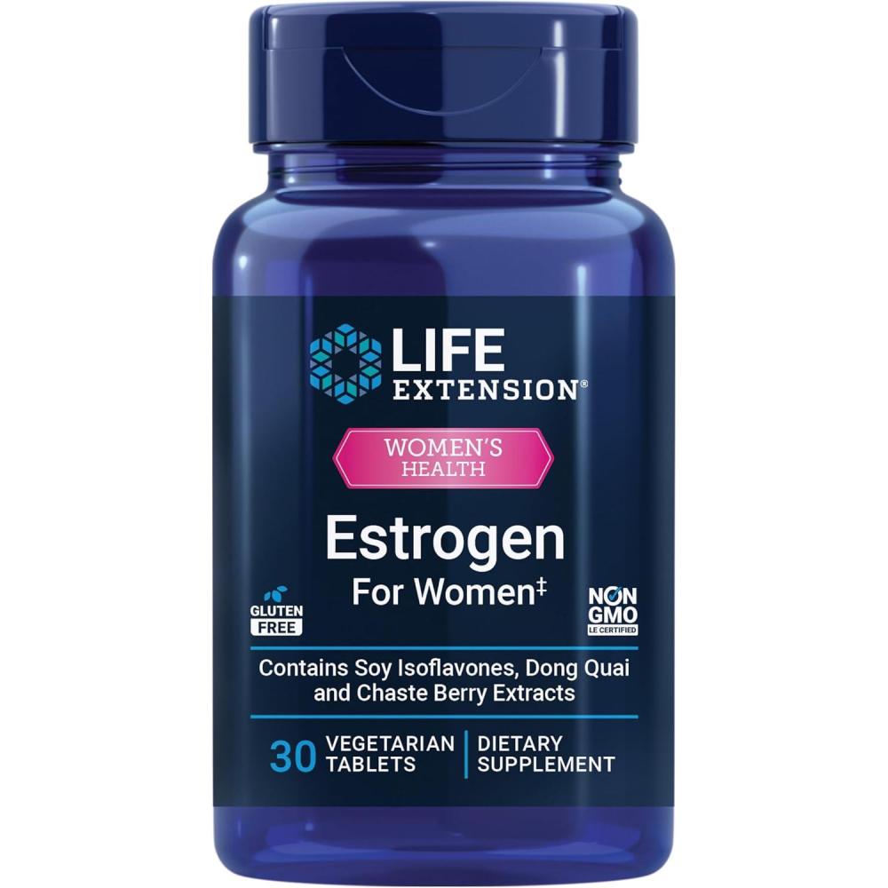 imageLife Extension Estrogen for Women Helps Relieve hot Flashes and Night Sweats Soy isoflavones Norway Spruce Extract chasteberry HormoneFree Gluten Free NonGMO Vegetarian 30 TabletEstrogen