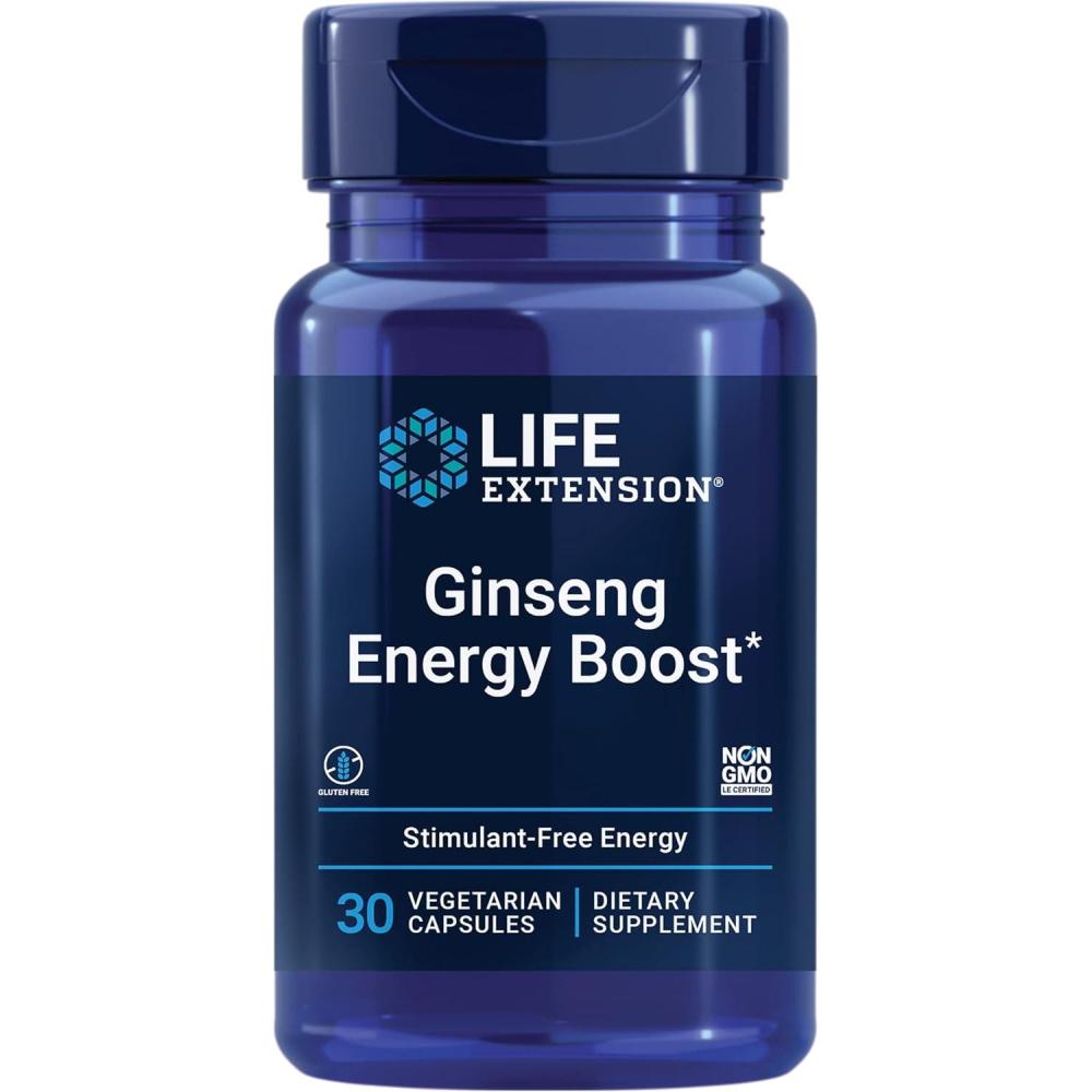 imageLife Extension Ginseng Energy Boost Energy Support Healthy Stress Management GlutenFree NonGMO Vegetarian 30 Capsules