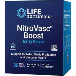 Life Extension NitroVasc Boost – Circulatory Health Supplement for Men – Arginine & Aronia for Nitric Oxide Production Support & Heart Health – Berry Flavor, Gluten-Free, Non-GMO – 30 Stick Packs