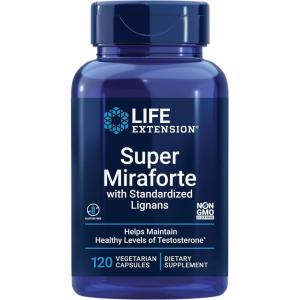Life Extension Super Miraforte with Standardized Lignans, chrysin, Nettle Root, Muira puama, maca, zinc, Focused Formula for Testosterone Benefits, Vegetarian, Gluten-Free, Non-GMO, 120 Capsules