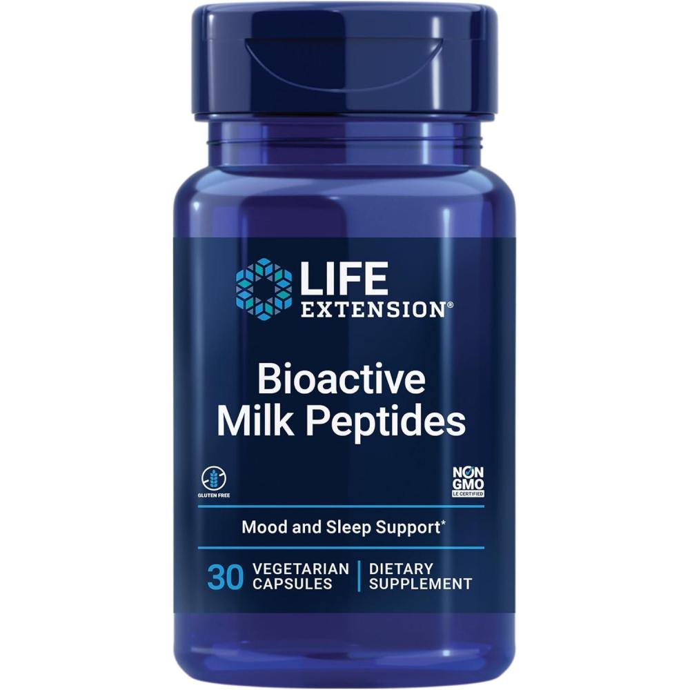 imageLife Extension Bioactive Milk Peptides Healthy Mood Support Sleep Supplement Relaxation Milk peptides Casein decapeptide HormoneFree GlutenFree NonGMO Vegetarian 30 Capsules