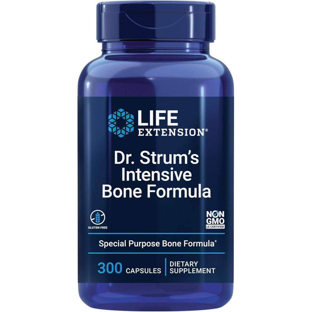 imageLife Extension Dr Strums Intensive Bone Formula Cissus quadrangularis Calcium Vitamin D3 K2 Magnesium zinc Potassium Boron Bone Health Support Formula Gluten Free NonGMO 300 Capsules