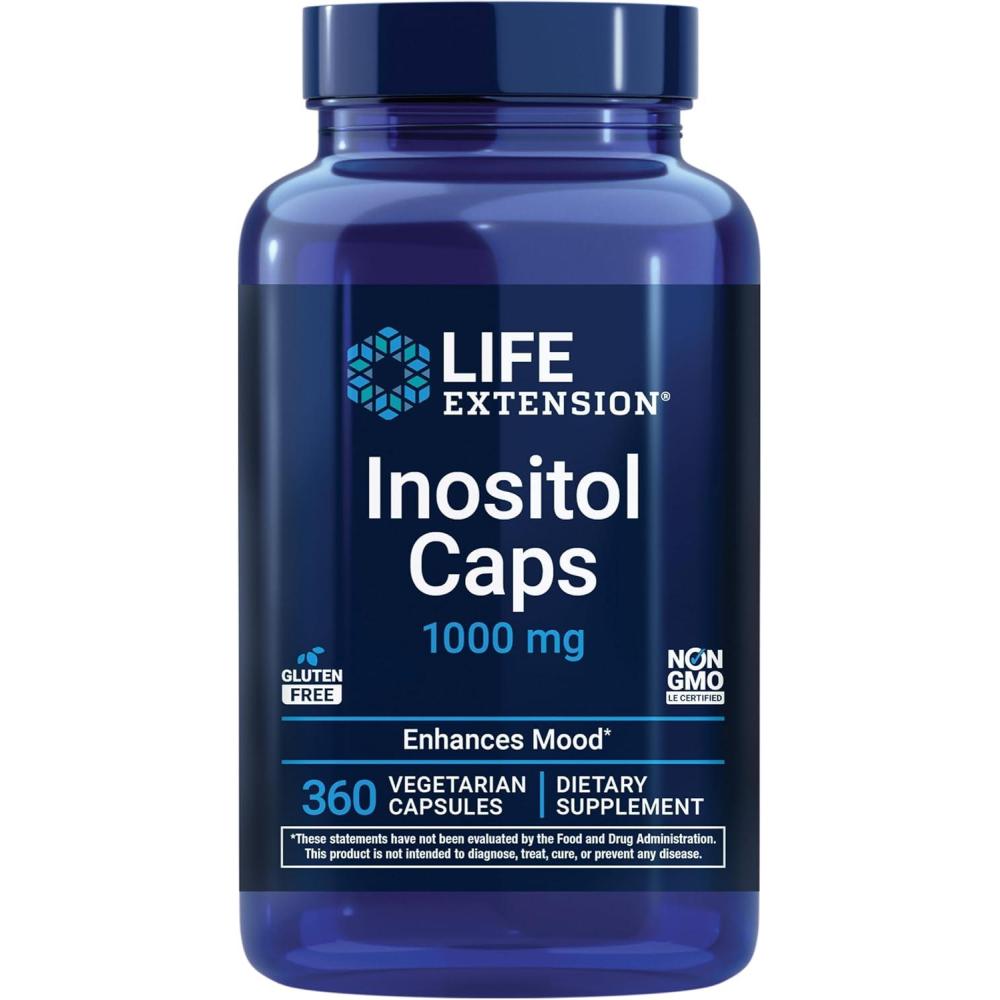 imageLife Extension Inositol Caps  1000 mg MyoInositol  Mood Health WellBeing Healthy Metabolism Hormone Balance  GlutenFree NonGMO Vegetarian  360 CapsulesCaps
