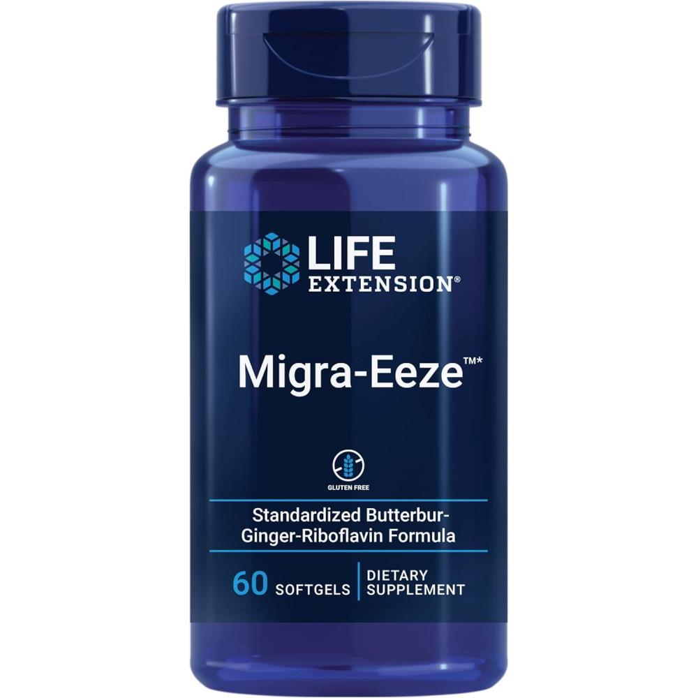 imageLife Extension MigraEeze  Butterbur Root Extract with Vitamin B2 Riboflavin amp Ginger Supplement  Formula to Ease Head Discomfort  GlutenFree  60 Softgels60 Count Pack of 1