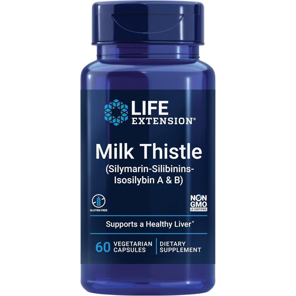 imageLife Extension Milk Thistle silymarin silibinins isosilybin A amp B Delivers FullSpectrum Milk Thistle Benefits for Liver Health NonGMO GlutenFree Vegetarian 60 CapsulesStandard Packaging