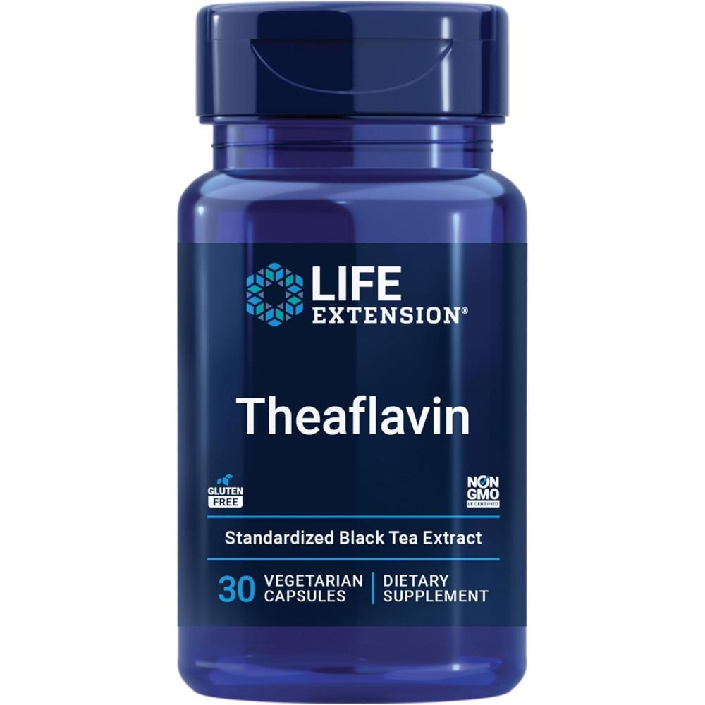 imageLife Extension Theaflavin Standardized Extract Tea Leaf Flavonoids Arterial Health Support Helps Maintain AlreadyHeathy Cholesterol GlutenFree NonGMO Vegetarian 30 CapsulesStandard Packaging