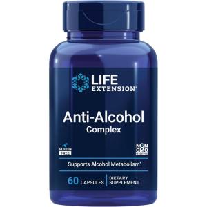Life Extension Anti-Alcohol Complex, Vitamin C, zinc, Grape Seed, Milk Thistle, Clove Extract, Supports Healthy Alcohol Metabolism & Optimal Liver Function, Gluten-Free, Non-GMO, 60 Capsules(Anti-Alcohol Complex)