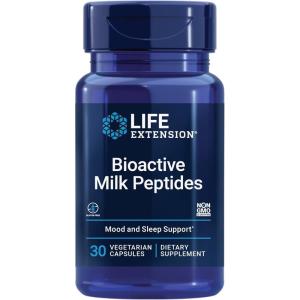 Life Extension Bioactive Milk Peptides, Healthy Mood Support, Sleep Supplement, Relaxation, Milk peptides, Casein decapeptide, Hormone-Free, Gluten-Free, Non-GMO, Vegetarian, 30 Capsules