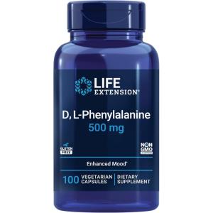 Life Extension D, L-Phenylalanine Capsules, 500 mg – Supports Mood Health, Promotes Neurotransmitter Health – Gluten-Free, Non-GMO, Vegetarian – 100 Capsules