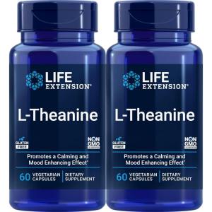 Life Extension L-Theanine, Amino Acid theanine, Calm, Relaxation, Mood, Gluten-Free, Non-GMO, Vegetarian, 200 mg, 60 Capsules(60 Count (Pack of 2))