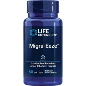 Life Extension Migra-Eeze – Butterbur Root Extract with Vitamin B2 (Riboflavin) & Ginger Supplement – Formula to Ease Head Discomfort – Gluten-Free — 60 Softgels(60 Count (Pack of 1))