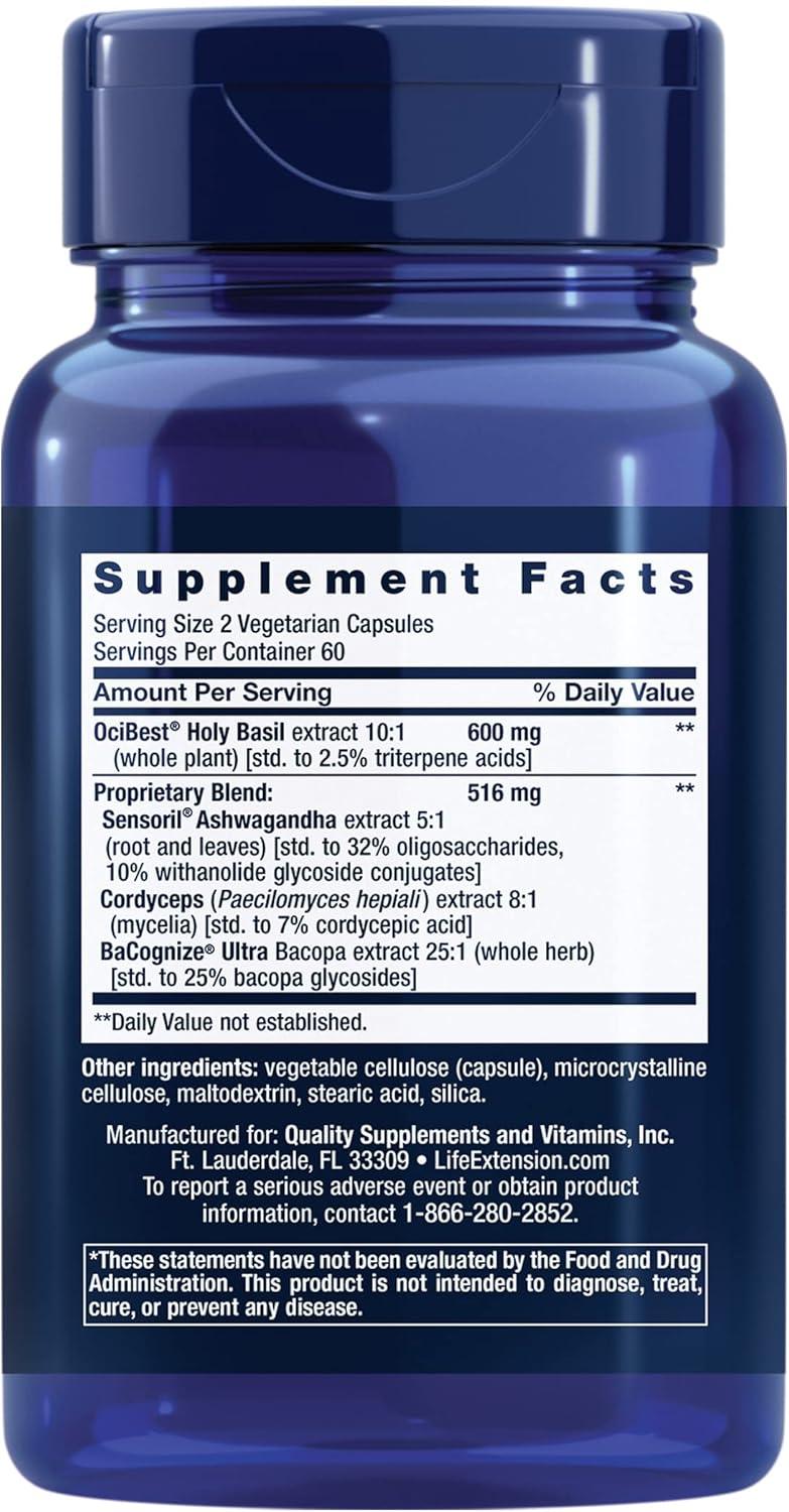 imageLife Extension Adrenal Energy Formula Help inhibit The Effects of Stress holy Basil cordyceps bacopa and ashwagandha Gluten Free NonGMO Vegetarian 60 CapsulesUnflavored
