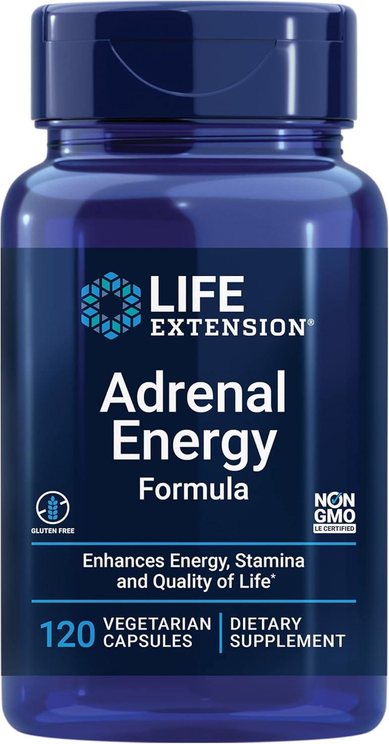 imageLife Extension Adrenal Energy Formula Help inhibit The Effects of Stress holy Basil cordyceps bacopa and ashwagandha Gluten Free NonGMO Vegetarian 60 CapsulesUnflavored