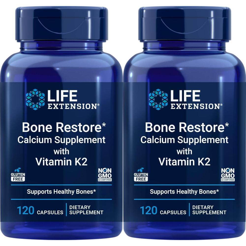 imageLife Extension Bone Restore Calcium Supplement with Vitamin K2 120 Capsules Pack of 2