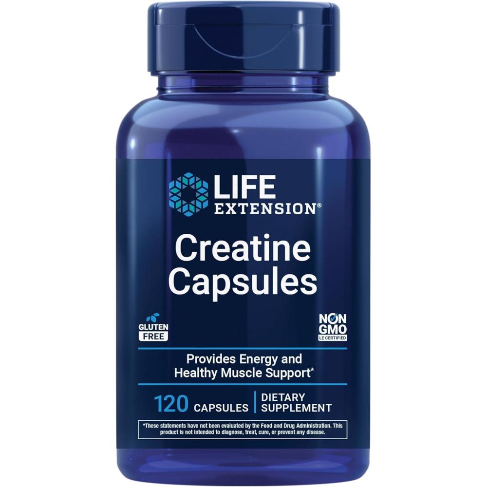imageLife Extension Creatine Capsules  Creatine Monohydrate  Promotes Strength Lean Muscle Healthy Endurance  NonGMO GlutenFree  120 CapsulesStandard Packaging