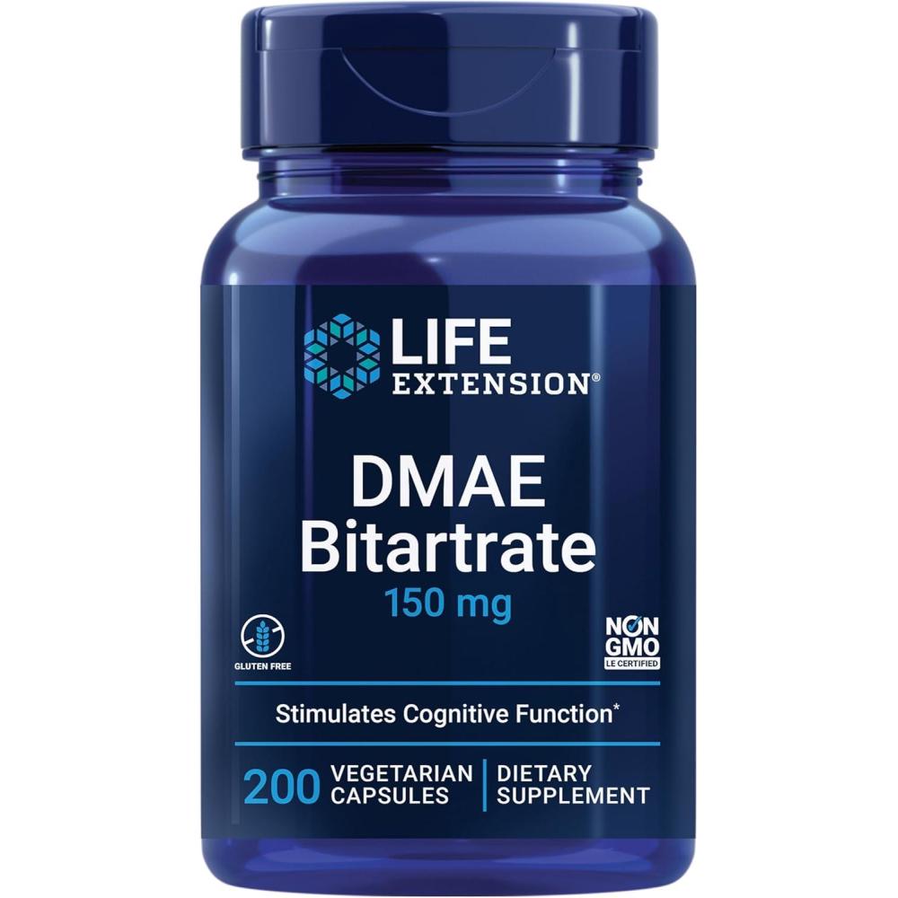 imageLife Extension DMAE Bitartrate Supports neurotransmitter Production 6Month Supply GlutenFree NonGMO Vegetarian 200 Capsules