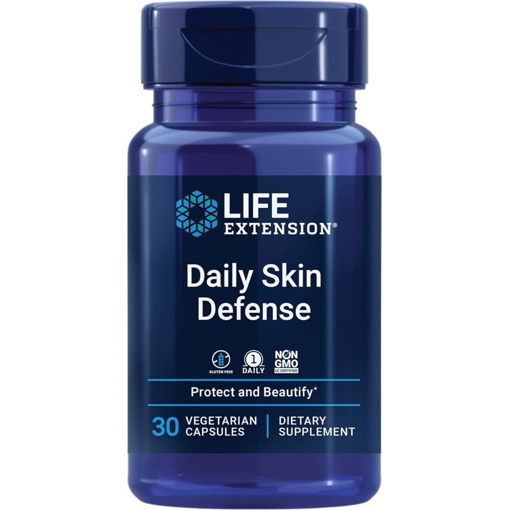 imageLife Extension Daily Skin Defense Vitamin C ceramides Rosemary Lemon Verbena Helps Fight oxidative Stress amp The Appearance of Wrinkles GlutenFree OnceDaily NonGMO Vegetarian 30 Capsules