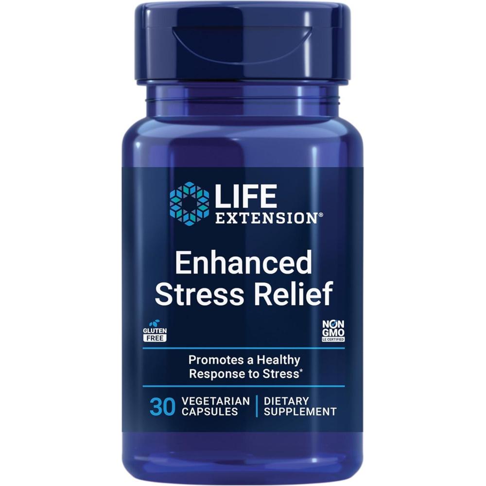 imageLife Extension Enhanced Stress Relief Lemon Balm Extract Ltheanine decompress with This Supplement for Stress GlutenFree NonGMO Vegetarian 30 Capsules