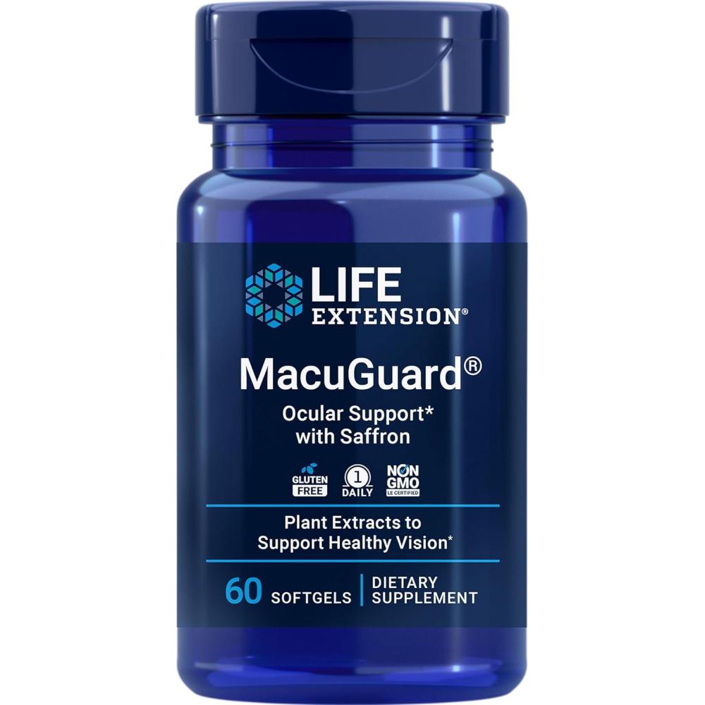 imageLife Extension MacuGuard Ocular Support with Saffron  Eye Health Supplement for Healthy Vision  with Lutein Mesozeaxanthin zeaxanthin Saffron  GlutenFree NonGMO  60 softgelsSupplement